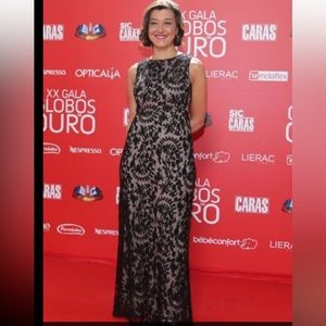 Serena London Black Lace Baroque Mermaid Gown Lilac Lining Sz 4